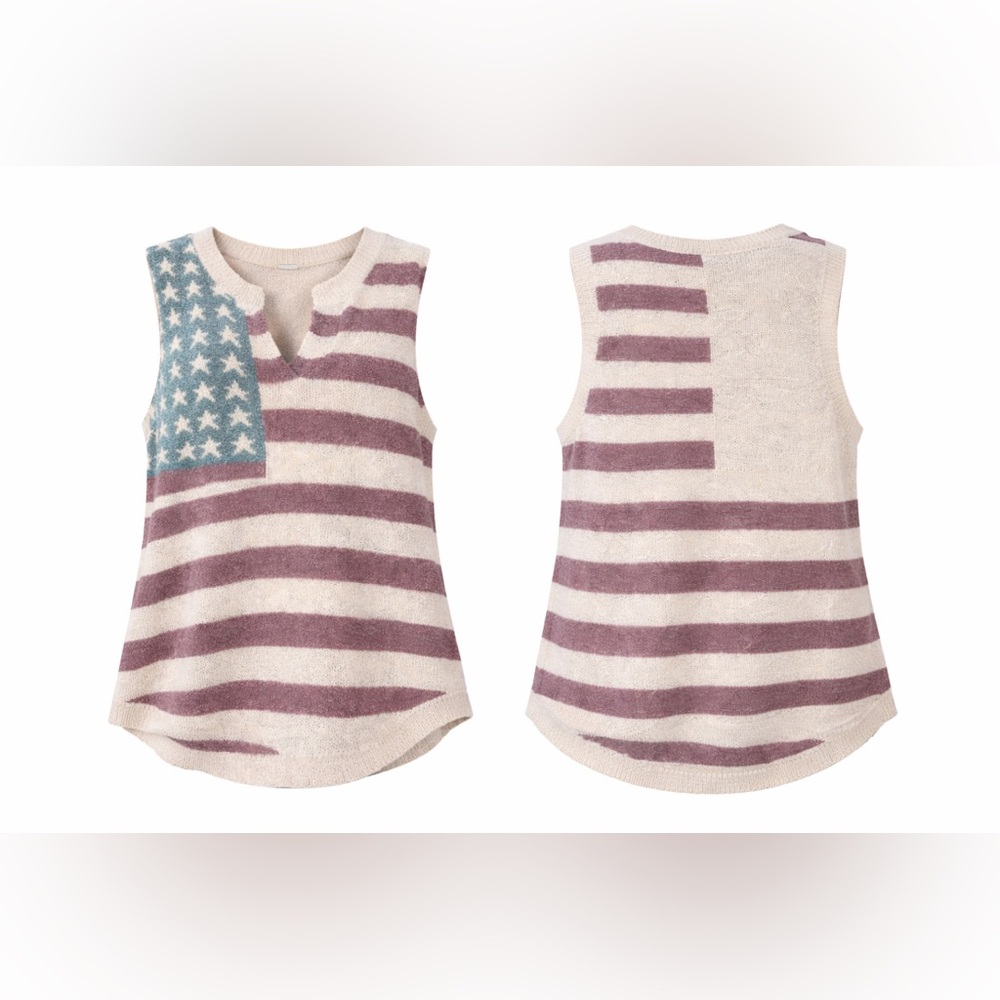 POL American Flag Knit Sleeveless Sweater Tank Patriotic USA Top Size S - Picture 3 of 3